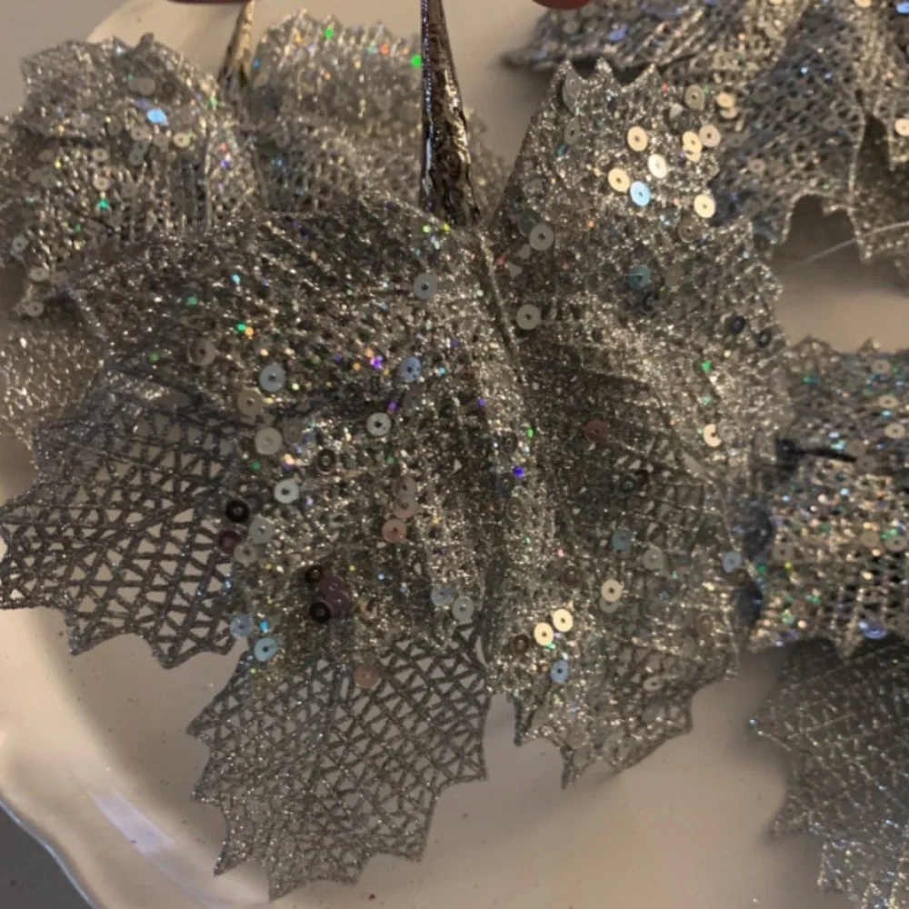 Christmas Silver/Gray Leaves Ornament Bundle